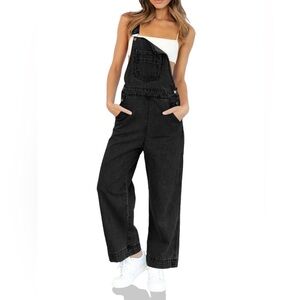 NWT‎ Black Denim Wide Leg Overalls / Large